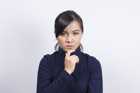 Emotional Portrait: Serious womanの写真素材