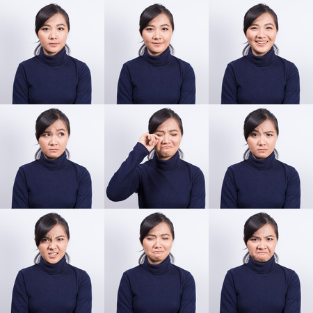 Collage of woman different emotionの写真素材