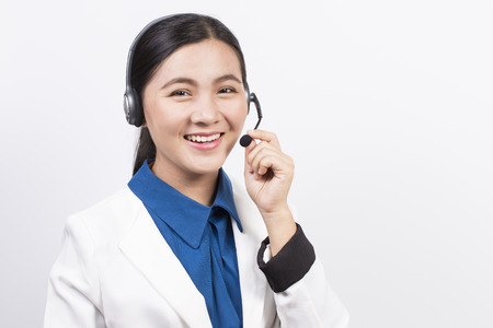 Operator or businesswoman in headset feel so goodの写真素材