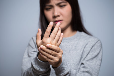 Woman has hand painの写真素材