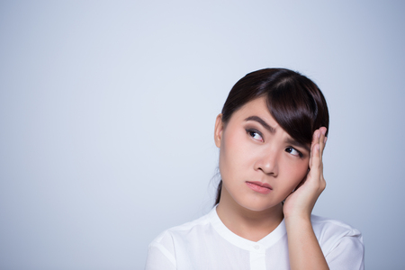 Woman has confuseの写真素材