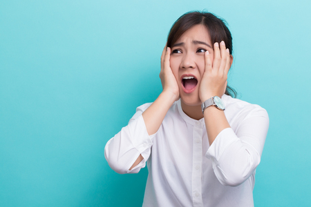 Happy woman has surpriseの写真素材