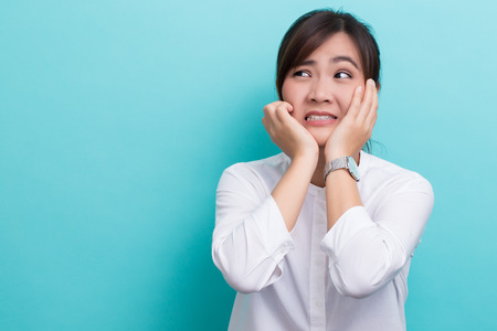 Happy woman has surpriseの写真素材