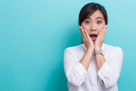 Happy woman has surpriseの写真素材