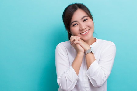 Asian woman thinking and happyの写真素材