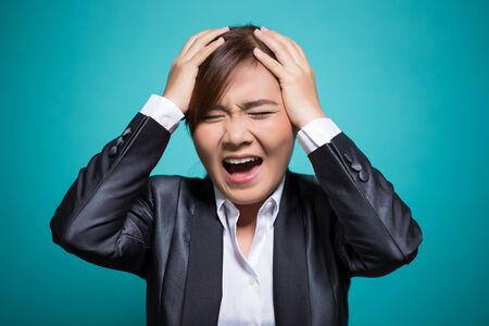 Angry woman screaming outの写真素材