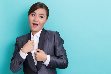 Happy woman has surpriseの写真素材