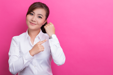 Happy woman has punctualの写真素材