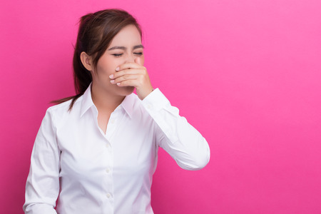 Woman touch her noseの写真素材