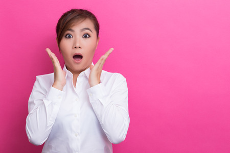 Happy woman has surpriseの写真素材