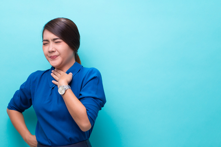 Woman has sore throatの写真素材