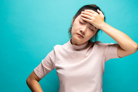 Woman suffering from head acheの写真素材
