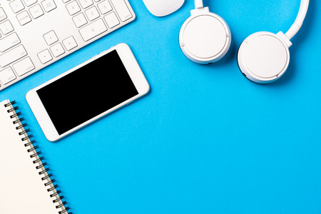 Top view image of blank screen mobile for mockupの写真素材
