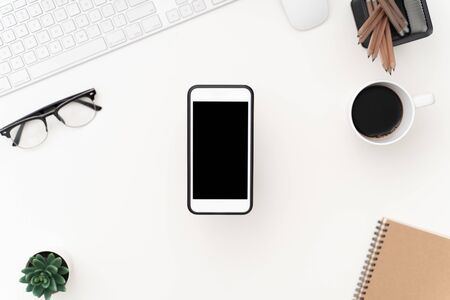 Top view image of blank screen mobile for mockupの写真素材