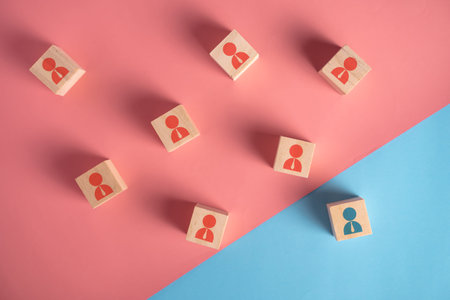 Wooden block with people icon teamwork business group. Connection networking business concepts.