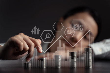 Concepts of economic technology future business Eco friendly new trading platform. Businessman with...