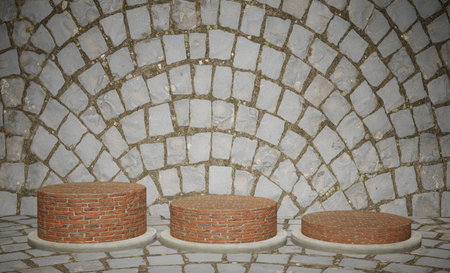 Triple 3D Podium with Background Textureの写真素材
