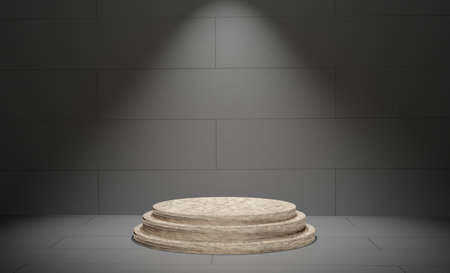 3D Podium in Room Red Brick Texture Background with Spotlight Downの写真素材