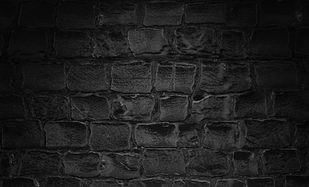 Black stone wall background. Black stone wall texture. Black stone wall backgroundの写真素材