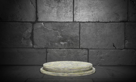 Podium on black brick wall background. 3D rendering. Mock upの写真素材