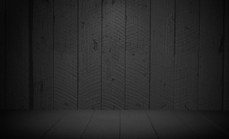 Old wooden wall and floor. Black and white background. 3d illustrationの写真素材