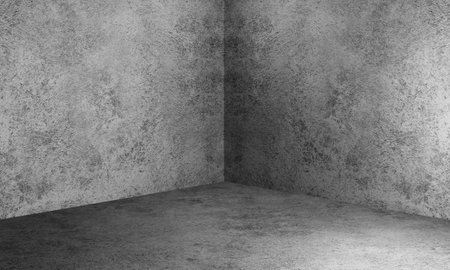 corner of empty room with white concrete walls floorの写真素材