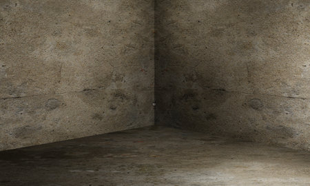 corner of empty room with white walls floorの写真素材