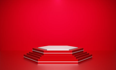 3d podium stage in wall room background renderingの写真素材