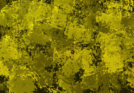 abstract yellow background texture with grunge brush strokes and paint spotsの写真素材