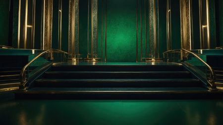 Luxury interior with green walls and stairs. 3d renderingの素材