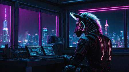 Cyborg in a cyberpunk style. The concept of cyberpunk.の素材