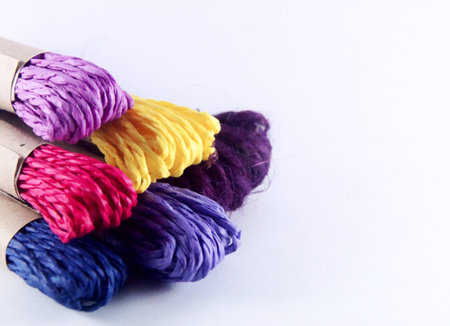 Rainbow yarn for knittingの写真素材
