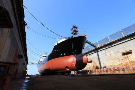 Tanker vessel on dock for repairの写真素材