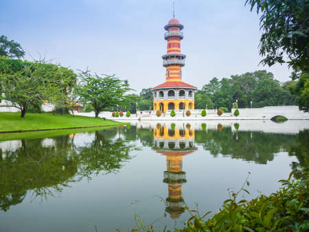 Withun Thasana tower is a three storeys building having a spirit staircase leading to the top floor hall located in Bang Pa-In palace (old palace of King Rama V) in Ayutthaya province in Thailand.のeditorial素材