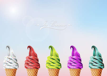 Colorful Ice cream in the cone, Different flavorsのイラスト素材