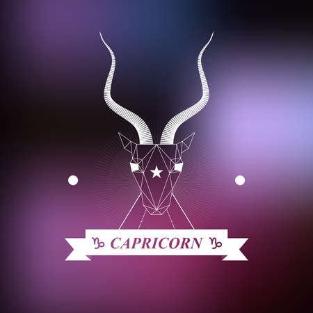 Capricorn Zodiac sign, Horoscope, tattoo, vintage badgeのイラスト素材