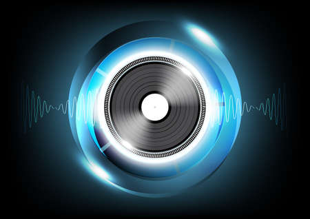 Vinyl and Sound wave Abstract Futuristic Technology Background, Vectorのイラスト素材