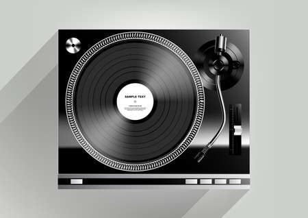 Vinyl record player on grey background and long shadowのイラスト素材