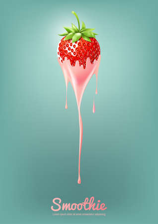 Strawberry Yogurt and Smoothie milk with fruit, Juice concept, Vector Illustrationのイラスト素材