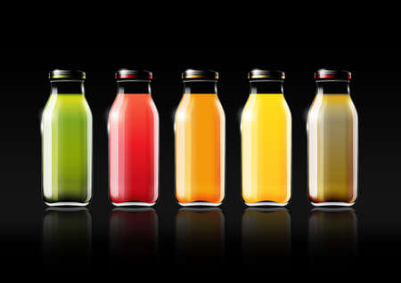 Fruit juice in a glass bottle for design advertisement and vintage logo, fruit, transparent, Vectorのイラスト素材