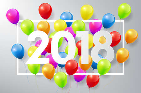 Happy New Year 2018 with colorful balloons, vector illustrationのイラスト素材