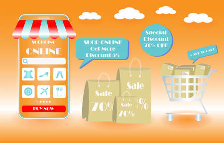 Online shopping banner from mobile phone app templates, concept vector illustration flat designのイラスト素材