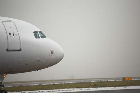 Airport runway in bad weatherの写真素材