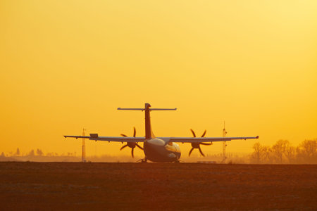 Airport at the sunsetの写真素材