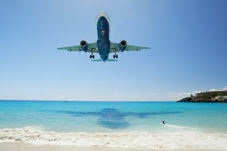 Aircraft in blur motion is landing