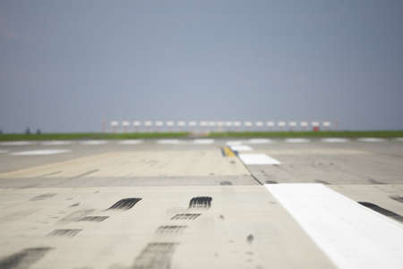 Skid marks on at the airport runway - selective focus の写真素材