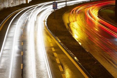 Busy night traffic in the city - long exposure