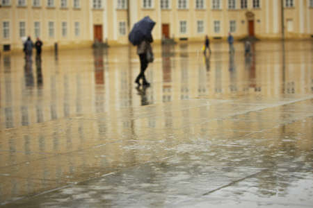 Rain in the city, Prague Castle, Czech Republic - selective focusのeditorial素材