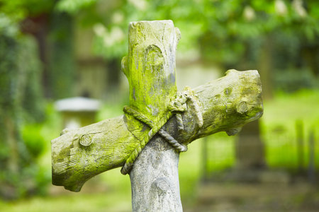 Cross on the grave - selective focus