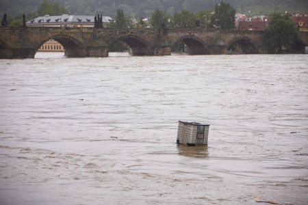 PRAGUE - JUNE 3: The Czech Capital - Prague is on high alert as a swell of floodwater moves in from the south. Charles Bridge and some streets are closed by police. Prague on June 3, 2013, Czech Republic. のeditorial素材